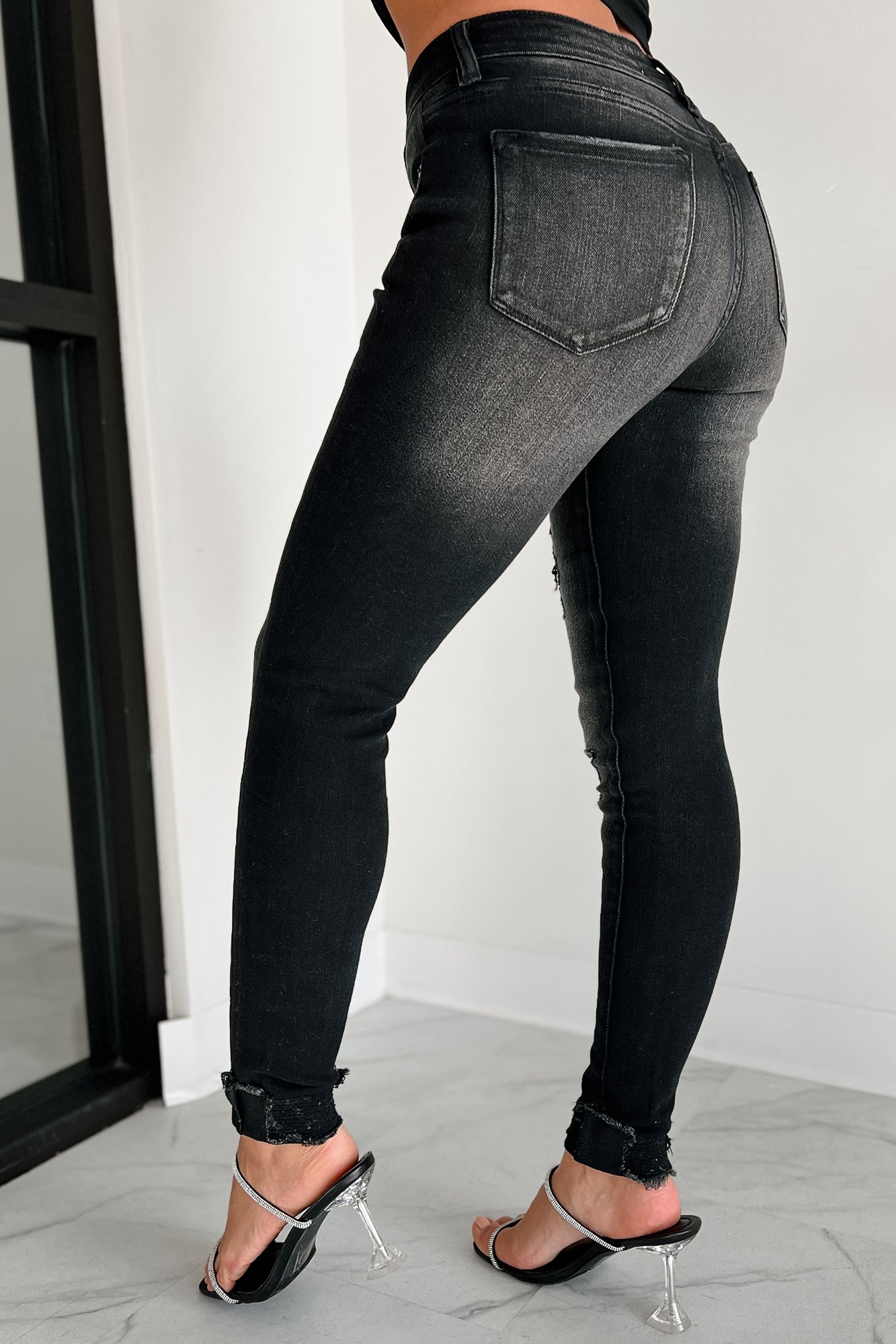 So In Sync Mid-Rise Distressed Kancan Skinny Jeans (Black) - NanaMacs