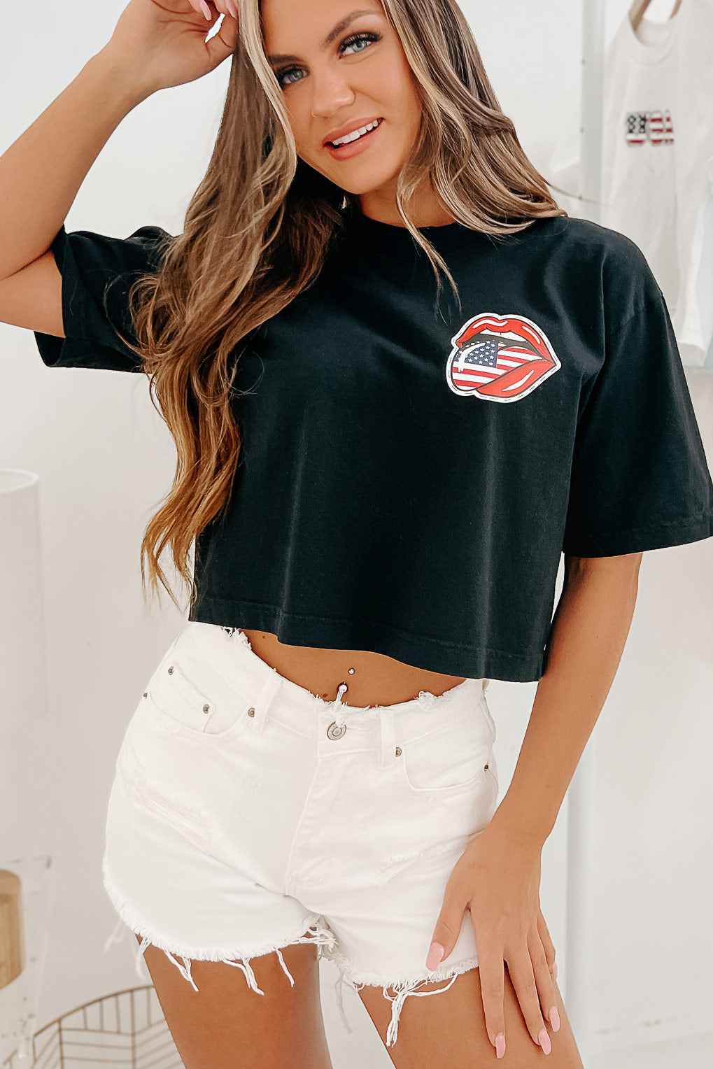 Tongues Out Oversized Graphic Crop Tee (Black) - Print On Demand - NanaMacs