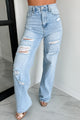 Callahan High Rise Distressed Wide Leg Jeans (Light Stone) - NanaMacs