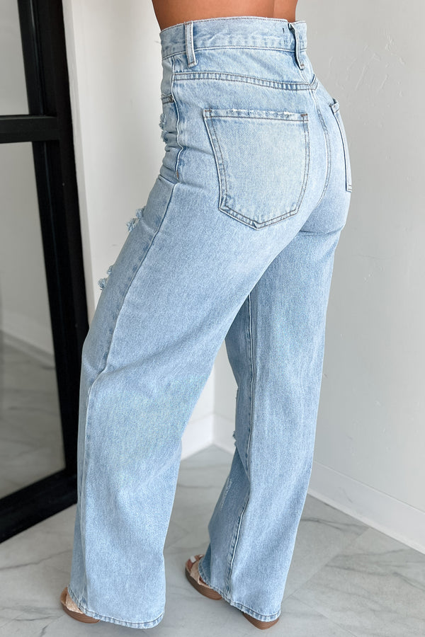 Callahan High Rise Distressed Wide Leg Jeans (Light Stone) - NanaMacs