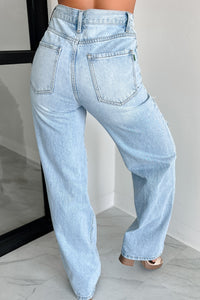 Callahan High Rise Distressed Wide Leg Jeans (Light Stone) - NanaMacs