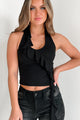 Feed The Flame Ruffled Halter Top (Black) - NanaMacs