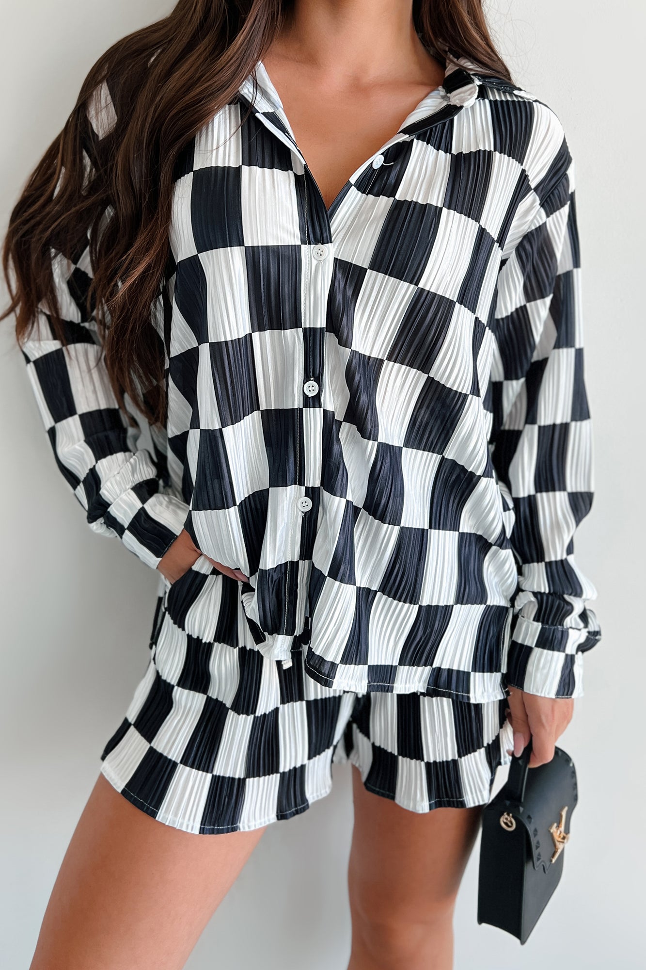 Ships By 9/20 Cool Confidence Checkered Plisse Set (Black/White) - NanaMacs