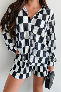 Cool Confidence Checkered Plisse Set (Black/White) - NanaMacs