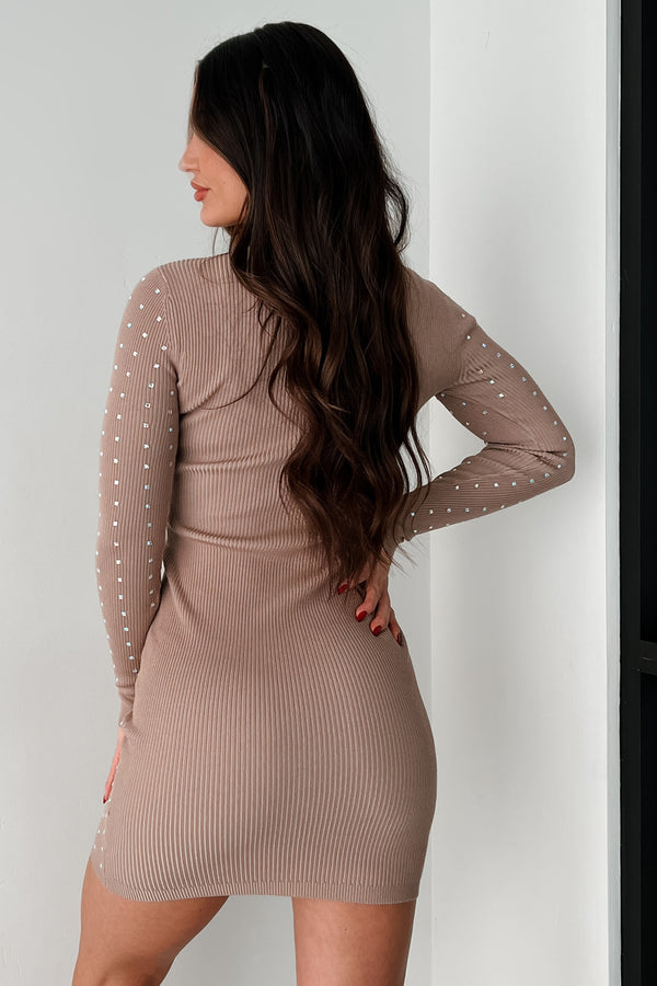 Sparkle Fiercely Rhinestone Sweater Dress (Natural)