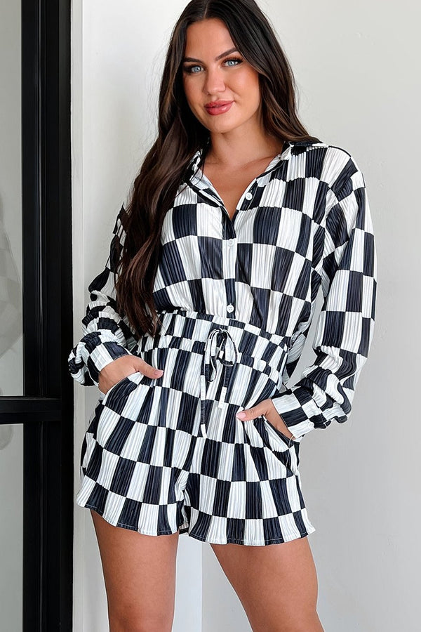 Cool Confidence Checkered Plisse Set (Black/White) - NanaMacs