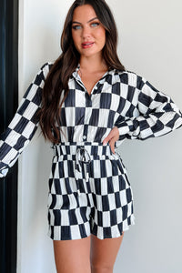 Cool Confidence Checkered Plisse Set (Black/White) - NanaMacs