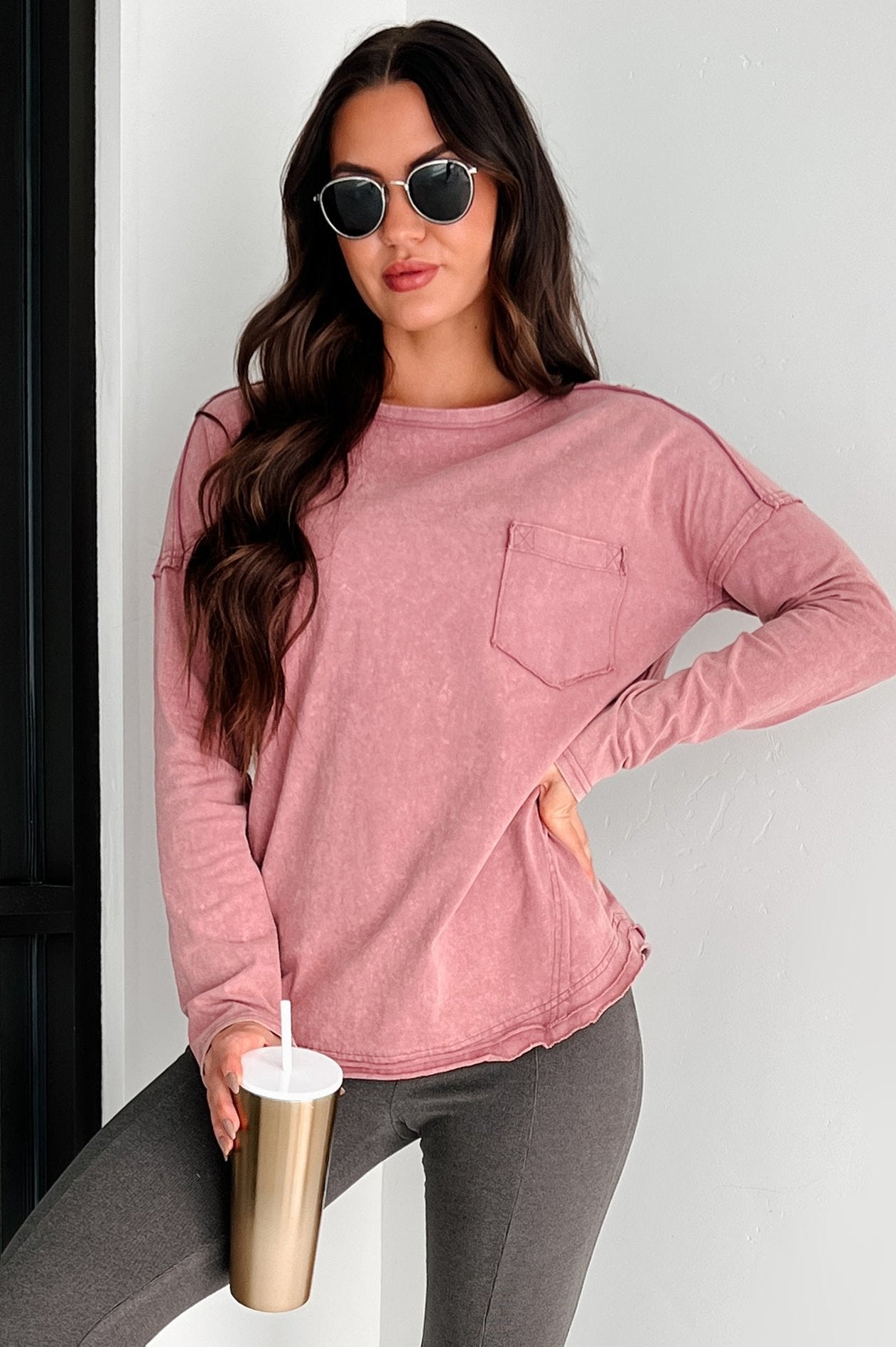 Emmett Mineral Wash Long Sleeve Top (Mauve) - NanaMacs