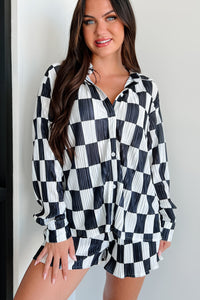 Cool Confidence Checkered Plisse Set (Black/White) - NanaMacs