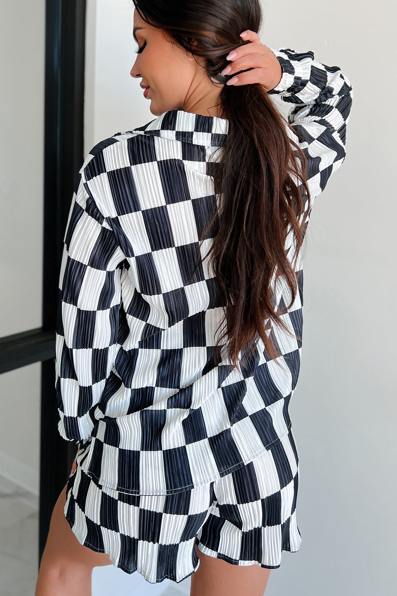 Ships By 9/20 Cool Confidence Checkered Plisse Set (Black/White) - NanaMacs