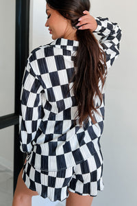 Cool Confidence Checkered Plisse Set (Black/White) - NanaMacs