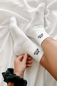 Doorbuster "Bye Bitch" Graphic Crew Socks (White) - NanaMacs