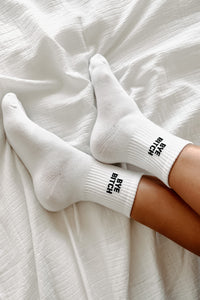 Doorbuster "Bye Bitch" Graphic Crew Socks (White) - NanaMacs