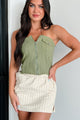 In Too Deep Zip-Front Denim Tube Top (Olive) - NanaMacs