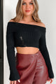 Edgy Instinct Off The Shoulder Distressed Crop Sweater (Black) - NanaMacs