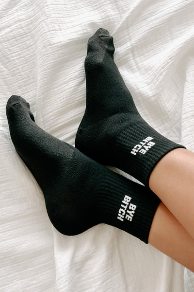 Doorbuster "Bye Bitch" Graphic Crew Socks (Black) - NanaMacs