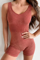 Productive Mornings Mineral Wash Seamless Romper (Burgundy) - NanaMacs