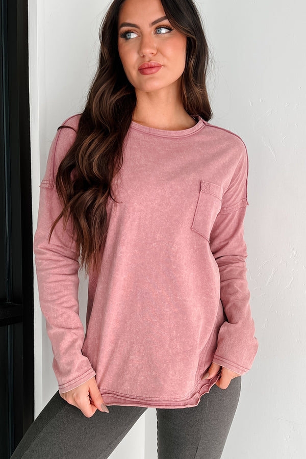 Emmett Mineral Wash Long Sleeve Top (Mauve) - NanaMacs