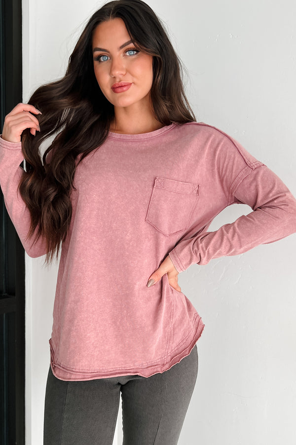 Emmett Mineral Wash Long Sleeve Top (Mauve) - NanaMacs