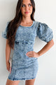 Blue Jean Babe Denim Puff Sleeve Dress (Medium Acid Wash) - NanaMacs