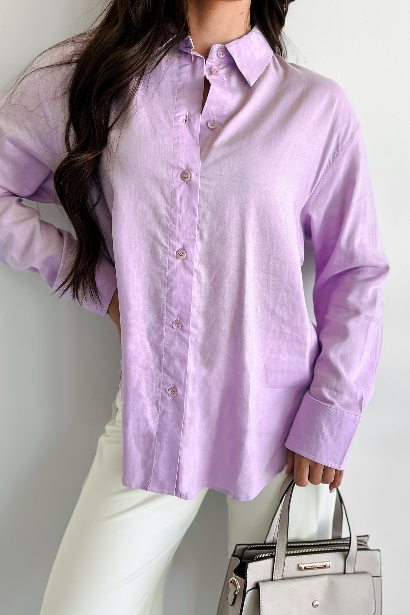 Dressed With Confidence Linen Dress Shirt (Lilac) - NanaMacs