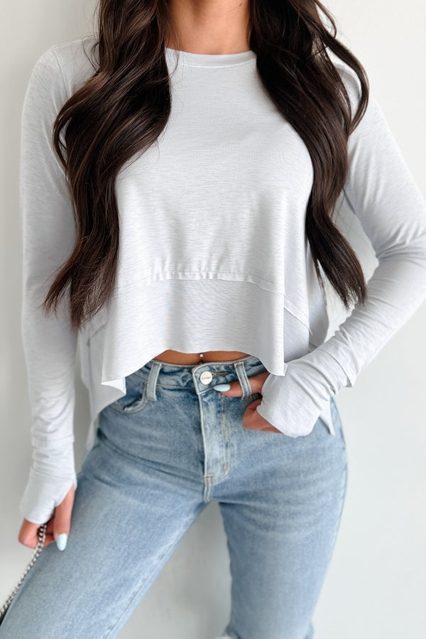 Adair Side Slit Long Sleeve Zenana Top (Light Grey) - NanaMacs