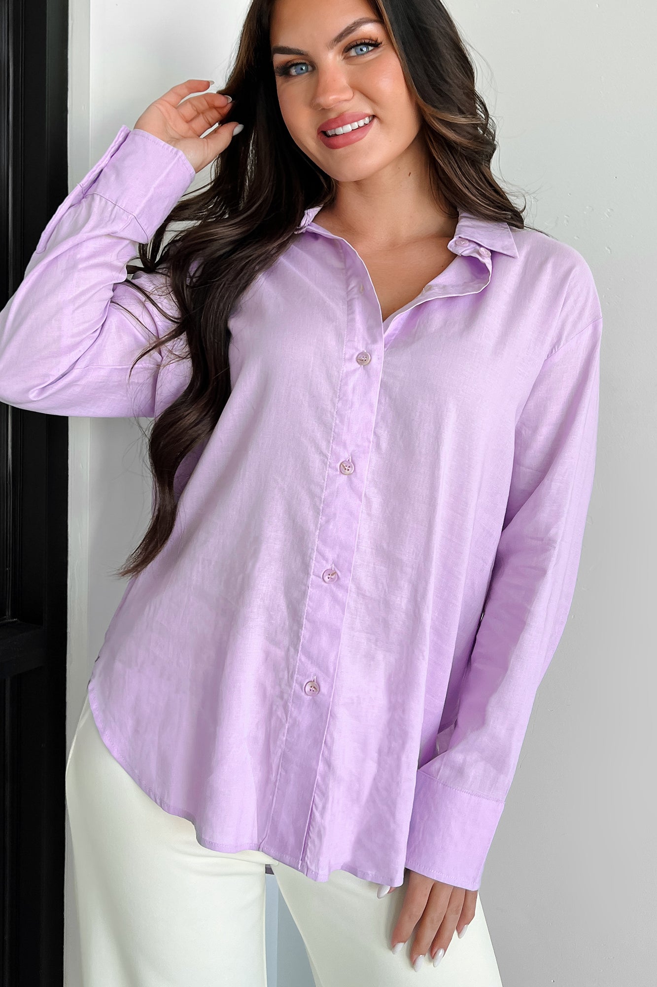 Dressed With Confidence Linen Dress Shirt (Lilac) - NanaMacs