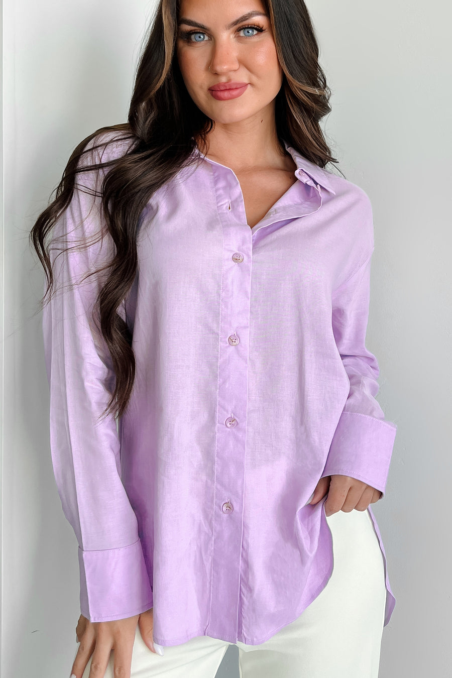Dressed With Confidence Linen Dress Shirt (Lilac) - NanaMacs