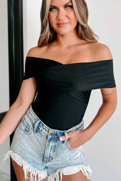 Worth The Trouble Cross-Front Cut-Out Bodysuit (Black) - NanaMacs