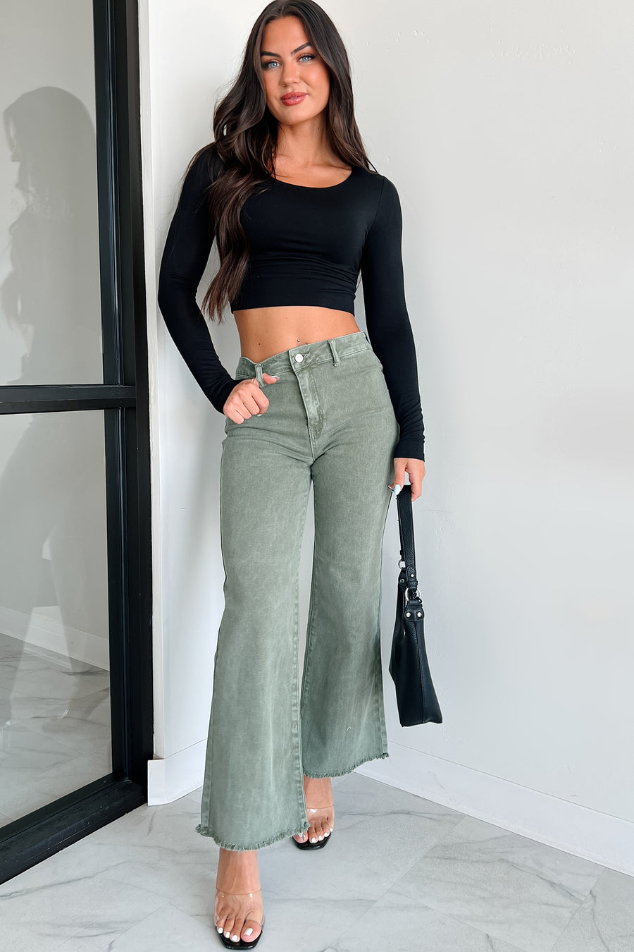 Ziva Long Sleeve Zenana Crop Top (Black) - NanaMacs