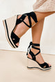 Confidence Factor Ankle Wrap Platform Wedge Sandals (Black) - NanaMacs