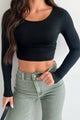 Ziva Long Sleeve Zenana Crop Top (Black) - NanaMacs