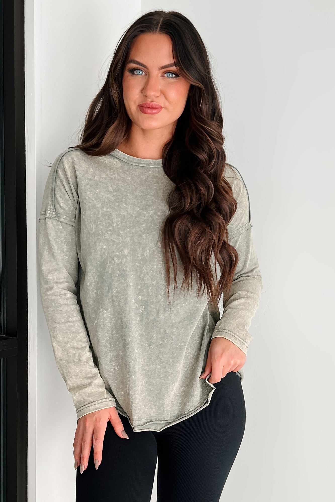 Emmett Mineral Wash Long Sleeve Top (Sage) - NanaMacs