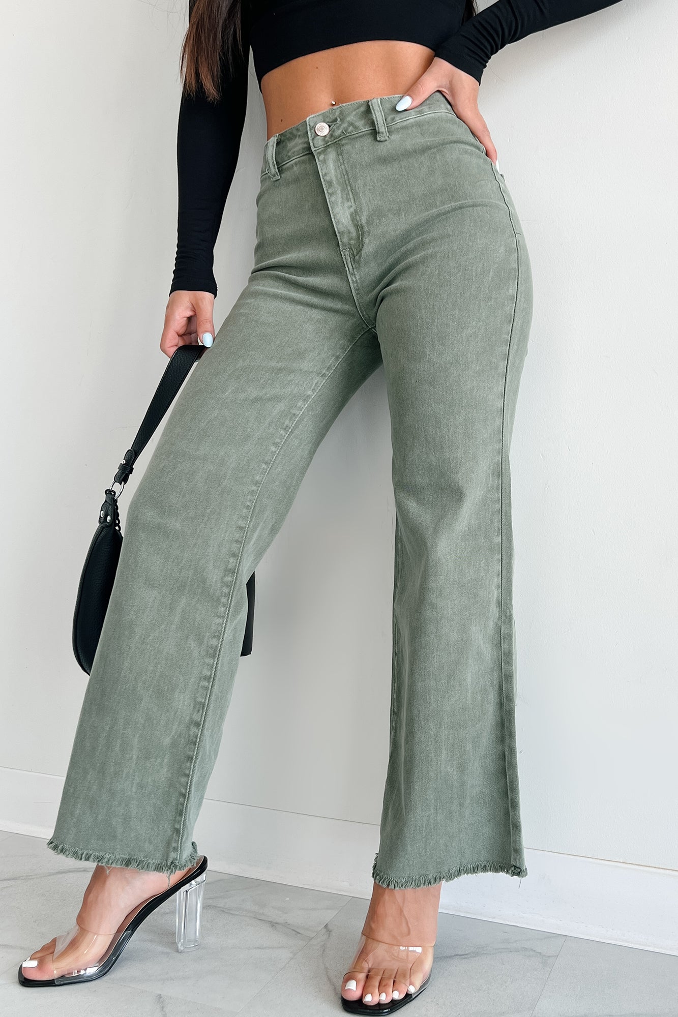 Azriel High Rise Straight Leg Zenana Jeans (Olive) - NanaMacs