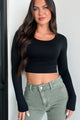 Ziva Long Sleeve Zenana Crop Top (Black) - NanaMacs