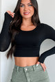 Ziva Long Sleeve Zenana Crop Top (Black) - NanaMacs