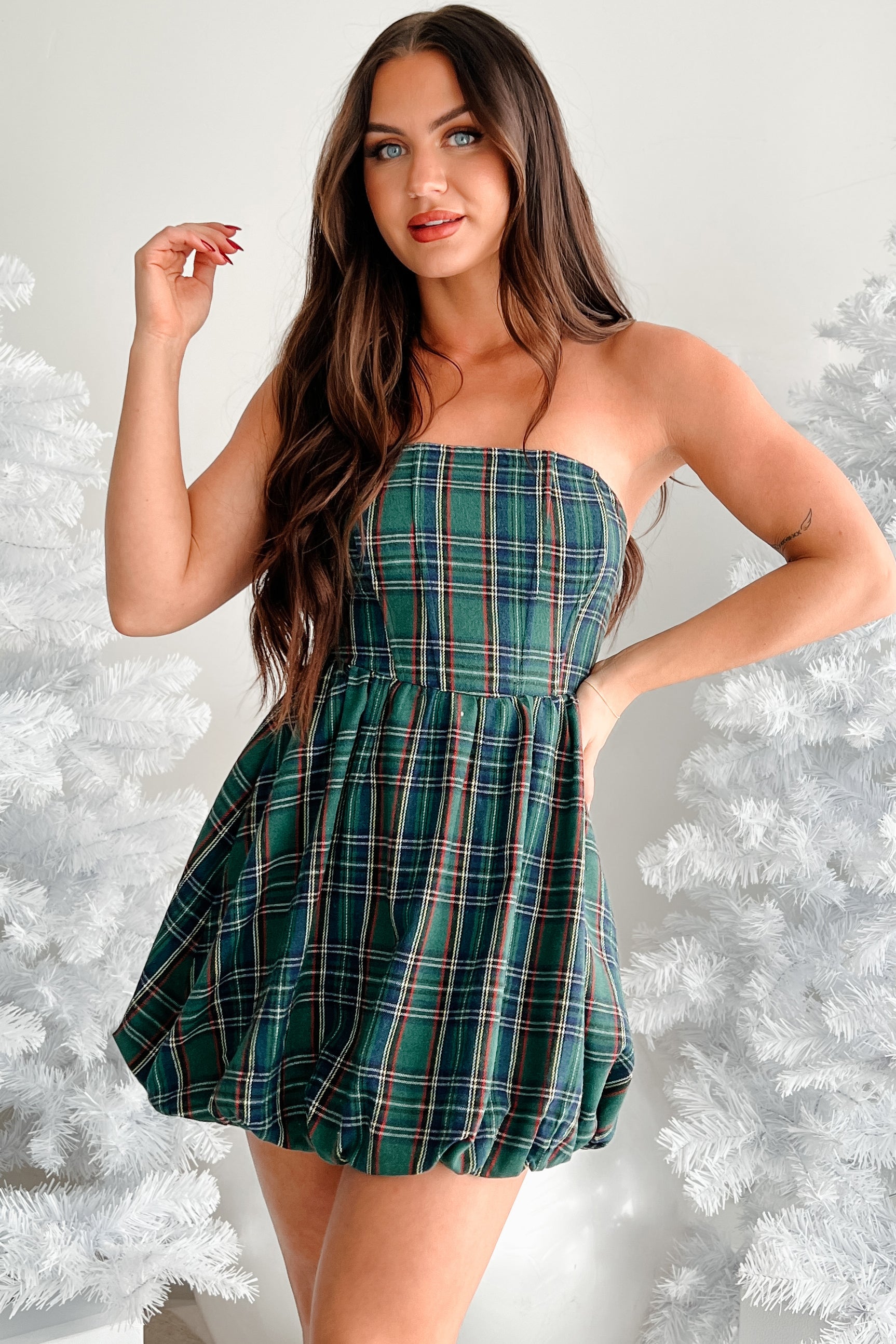 Scottish Roots Plaid Bubble Hem Dress (Green Plaid) - NanaMacs