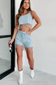 Blue Jean Baby Rhinestone Fringe Denim Two-Piece Shorts Set (Light Denim) - NanaMacs