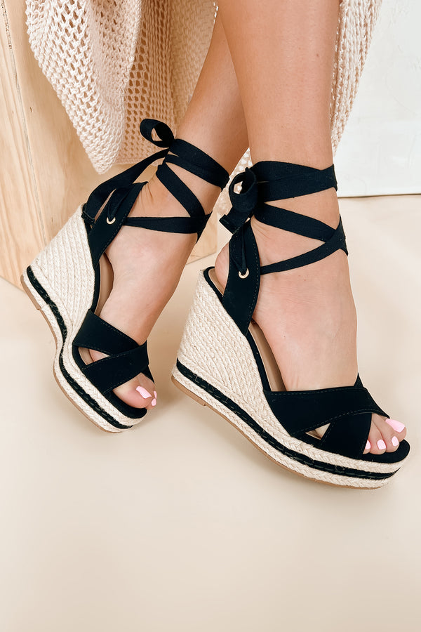 Confidence Factor Ankle Wrap Platform Wedge Sandals (Black) - NanaMacs