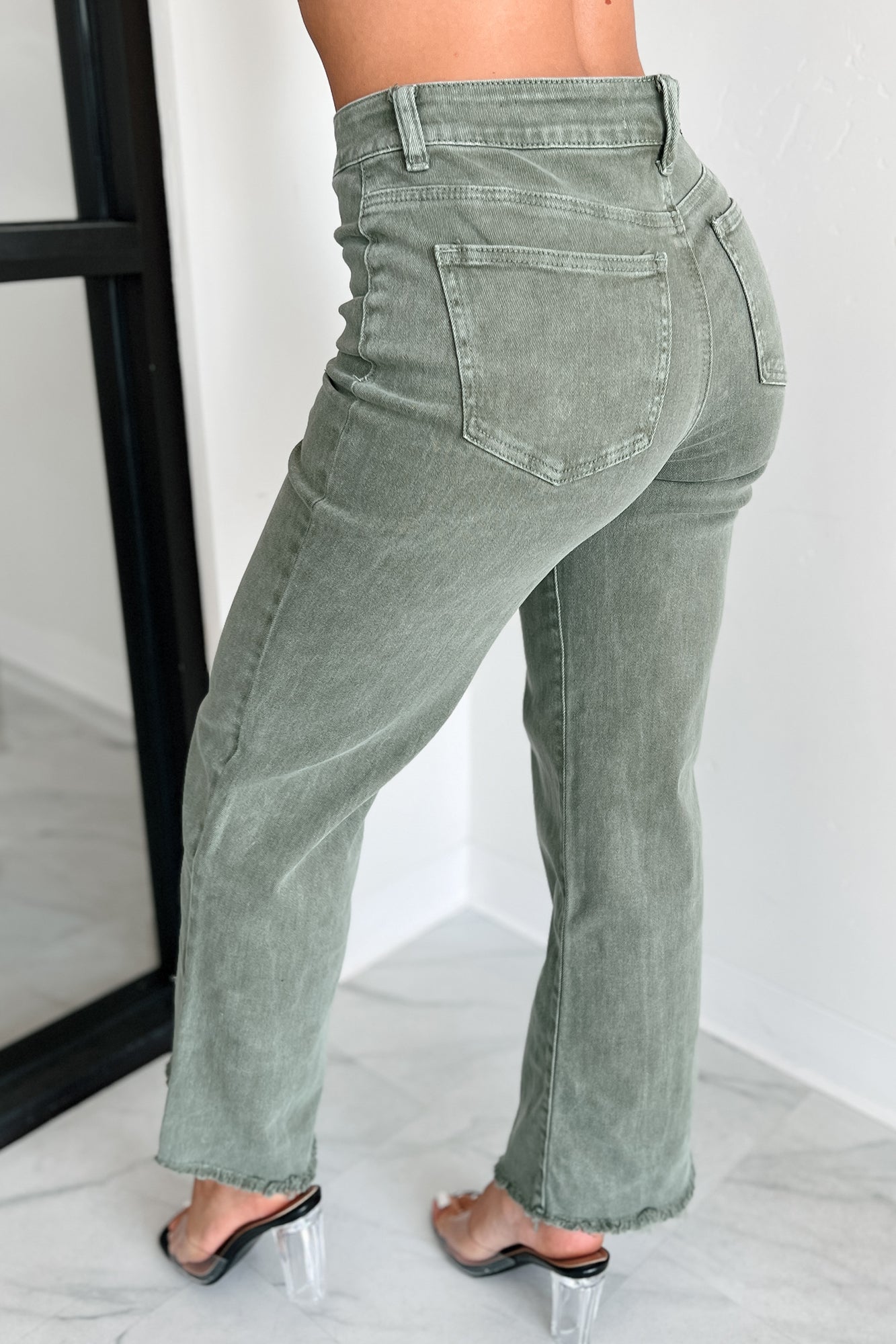 Azriel High Rise Straight Leg Zenana Jeans (Olive) - NanaMacs