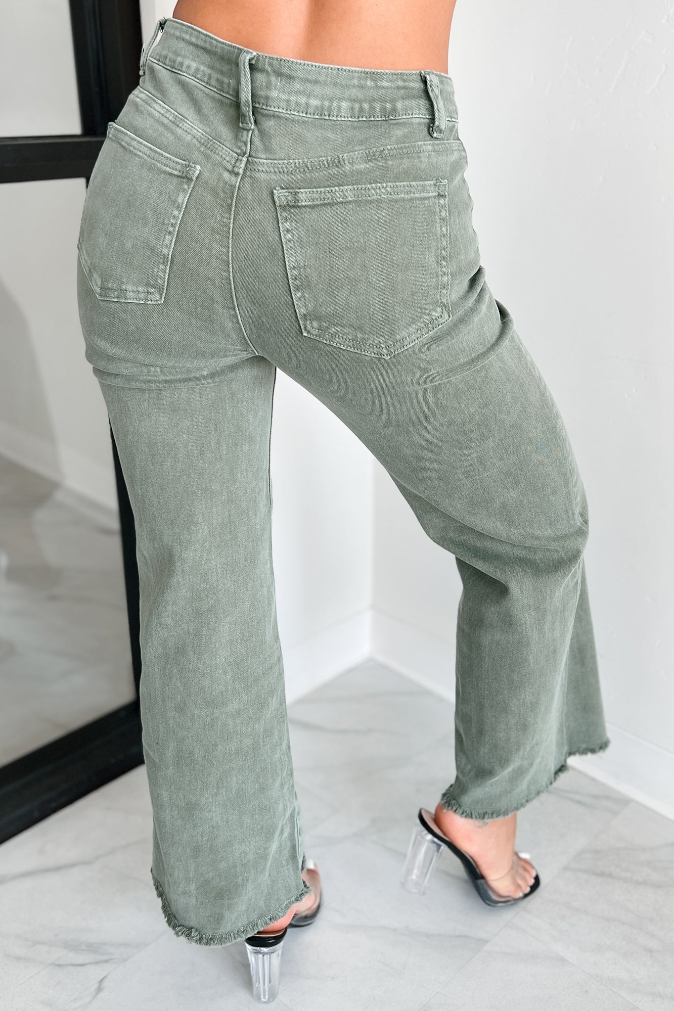 Azriel High Rise Straight Leg Zenana Jeans (Olive) - NanaMacs