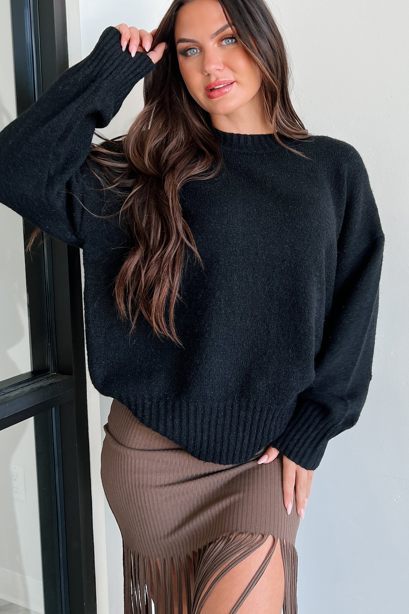 Reed Oversized Crewneck Sweater (Black) - NanaMacs