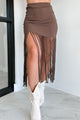 Wild Spirit Fringe Rib Knit Skirt (Brown) - NanaMacs