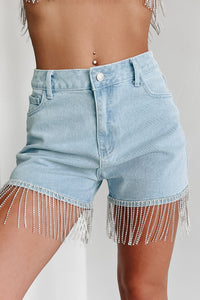 Blue Jean Baby Rhinestone Fringe Denim Two-Piece Shorts Set (Light Denim) - NanaMacs