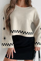 Casual Sophistication Printed Crop Sweater (Cream/Black) - NanaMacs
