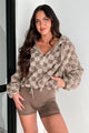 Always Warm Checkered Sherpa Zip-Up Jacket (Mocha) - NanaMacs