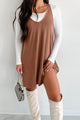 Rashana Ribbed V-Neck Mini Dress (Toffee Brown) - NanaMacs