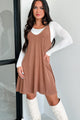 Rashana Ribbed V-Neck Mini Dress (Toffee Brown) - NanaMacs