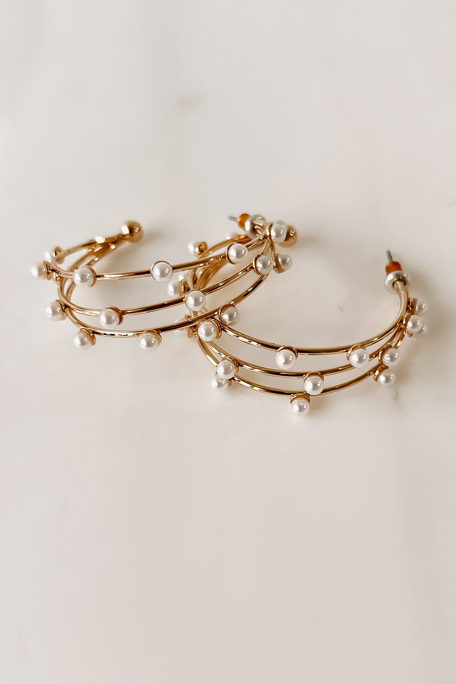 Always Appropriate Triple Wire Pearl Hoop Earrings (Gold) - NanaMacs