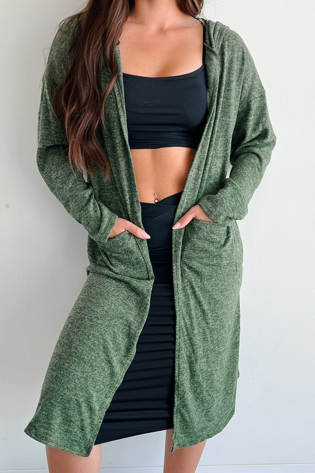 Zaiden Lightweight Hooded Cardigan (Olive) - NanaMacs